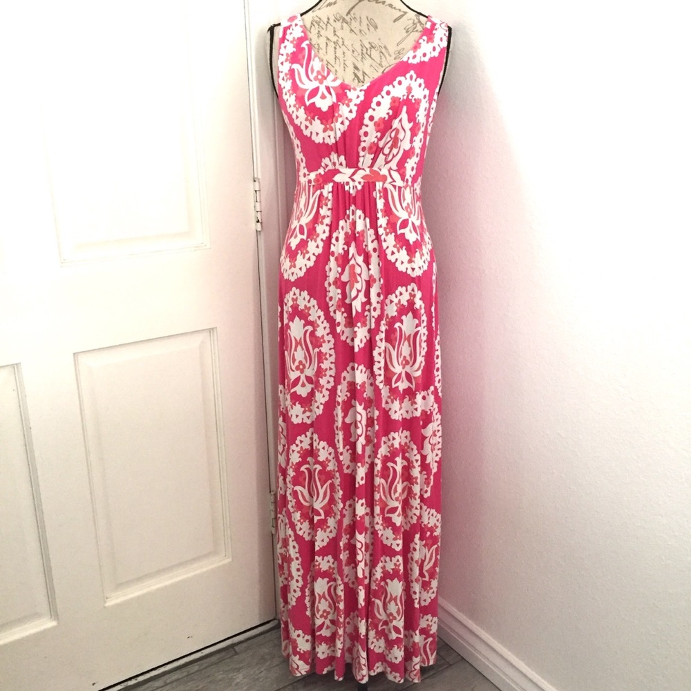 Boden Pink and White Sleeveless Maxi Dress